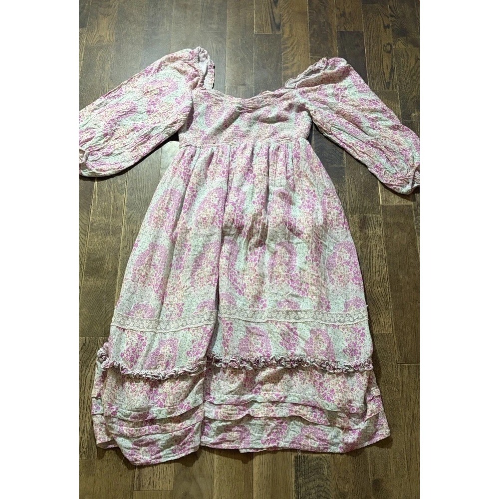 Penelope Rose XL Cottagecore Floral Midi Dress Smocked Balloon Sleeve Tiered